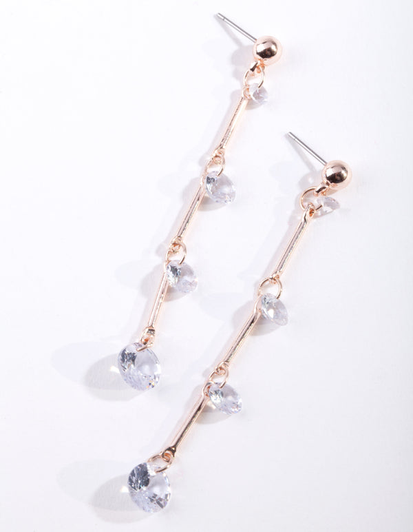 Rose Gold Cubic Zirconia Diamante Drop Stone Earrings