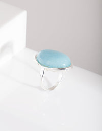 Silver Blue Synthetic Opal Stone Ring - link has visual effect only