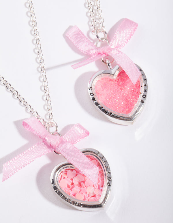 Kids Glitter Heart Friend Necklace Set