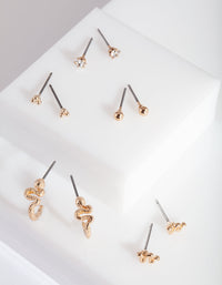 Gold Essential Snake Earring Stud 5-Pack - link has visual effect only