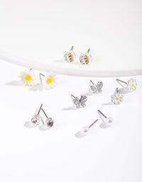 Kids Silver Daisy Stud Earring 6-Pack - link has visual effect only