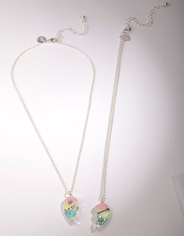 Kids Silver Rainbow BFF Heart Necklace Pack - Lovisa