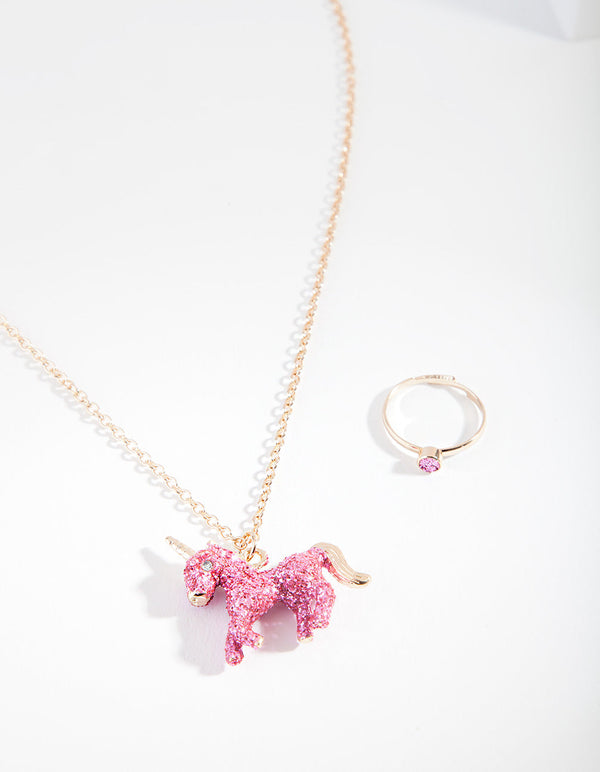 Kids Pink Glitter Unicorn Jewellery Set