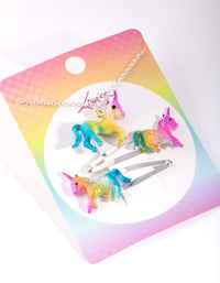 Kids Silver Unicorn Clip Necklace Set - link has visual effect only