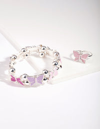 Kids Silver Enamel Butterfly Stretch Bracelet & Ring Set - link has visual effect only