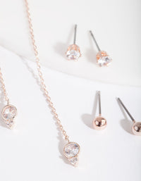Rose Gold Cubic Zirconia Stud & Thread Earring Pack - link has visual effect only