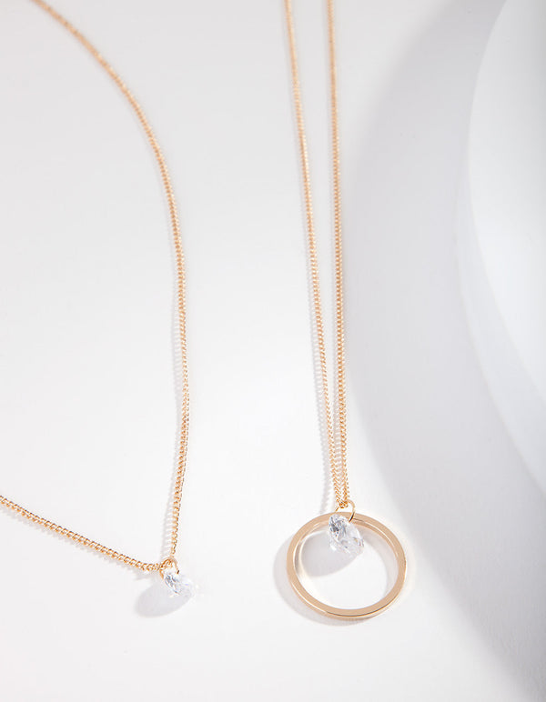Gold Cubic Zirconia Circle Row Necklace