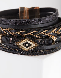 Black Multi Strand Cuff Bracelet - link has visual effect only