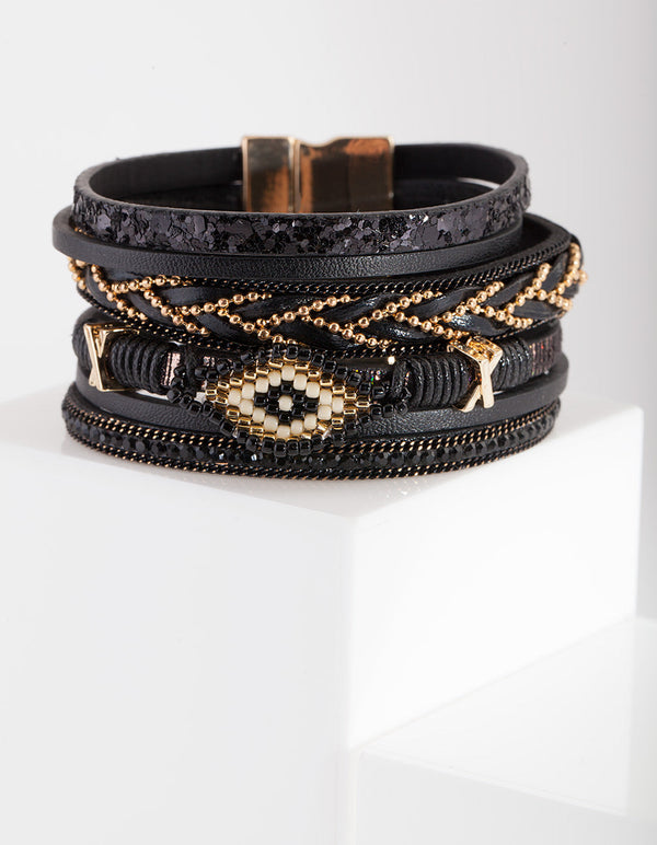Black Multi Strand Cuff Bracelet