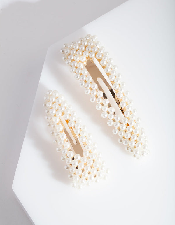 Gold Pearl Triangle Hair Clip Duo