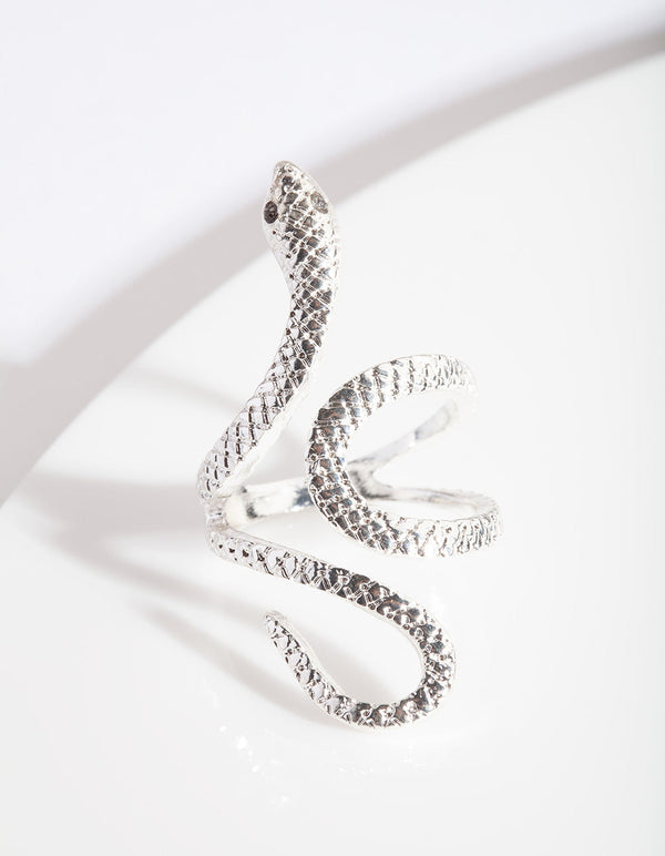 Silver Etched Snake Ring