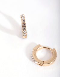Gold Mini Diamante Huggie Earrings - link has visual effect only