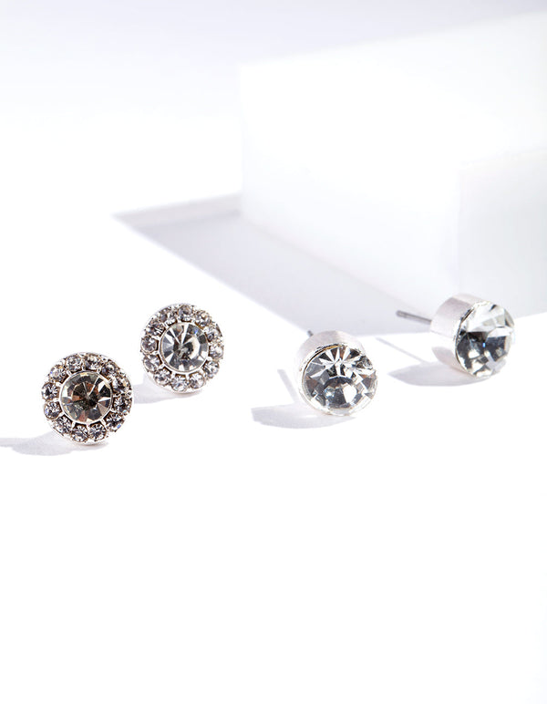 Silver Statement Diamante Stud Earring Pack