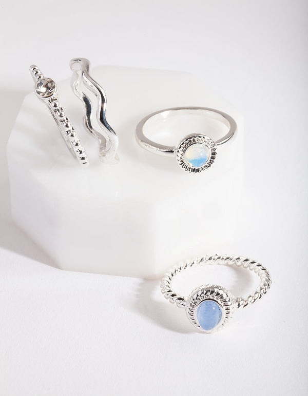 Silver Blue Stone Ring Stack