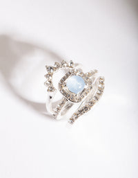 Rhodium Blue Stone Engagement Ring Stack - link has visual effect only