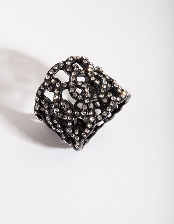 Black Diamante Weave Ring
