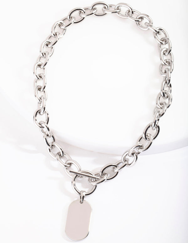 Thick Rhodium Chain Pendant Necklace