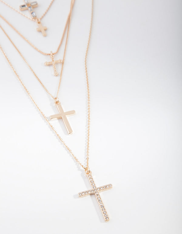 Gold Multi Layer Cross Necklace