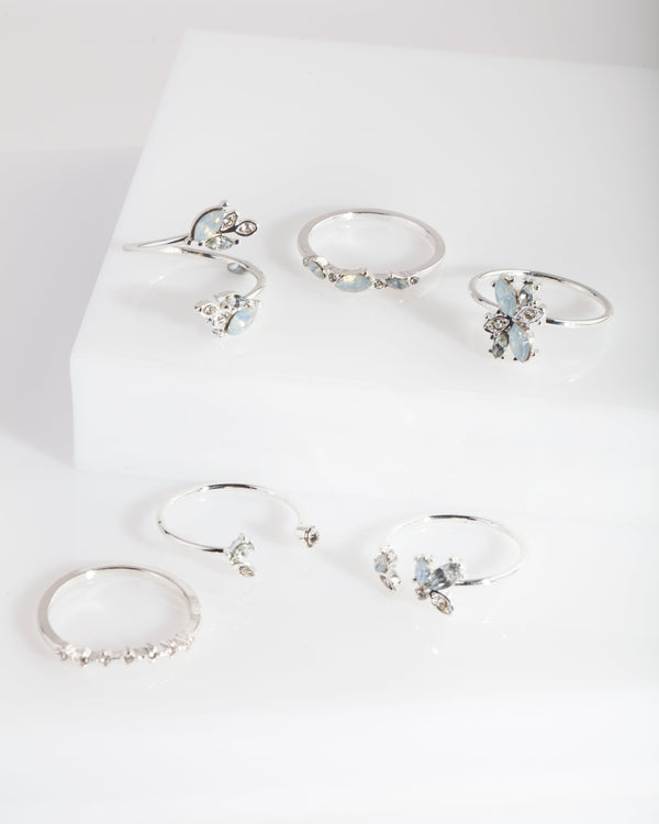 Silver Gem Diamante Ring Pack - Lovisa