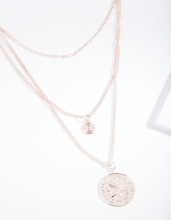 Rose Gold Disc Multi-Layer Necklace
