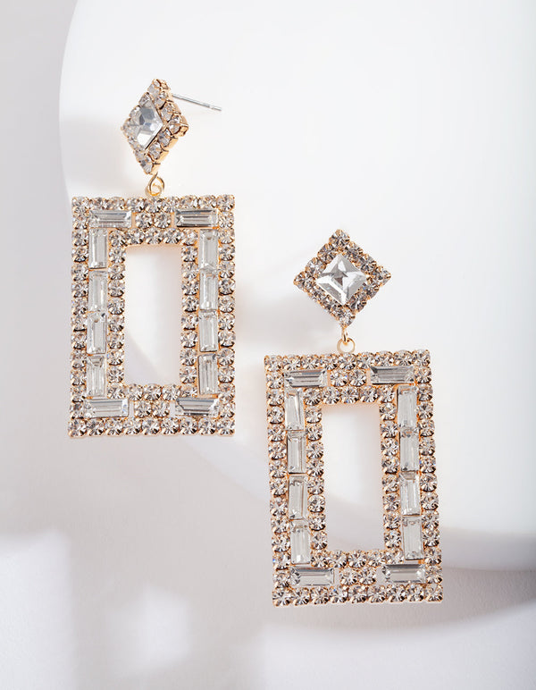 Small Square Diamante Drop Earrings
