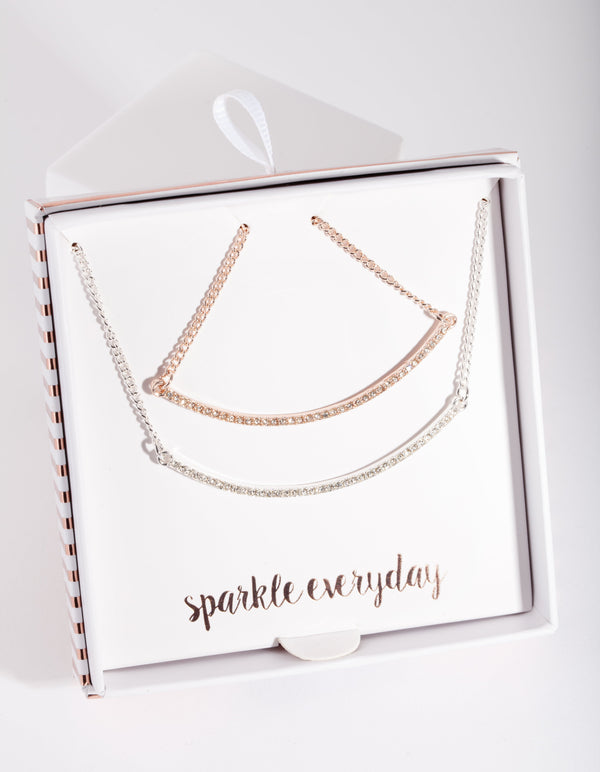 Mixed Metal Diamante Smile Necklace Pack
