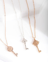 Mixed Metal Diamante Key Necklace Pack - link has visual effect only