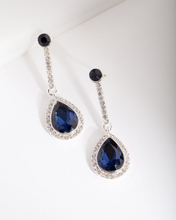 Silver Blue Teardrop Earrings