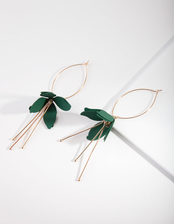 Green Coated Flower Drop Earrings