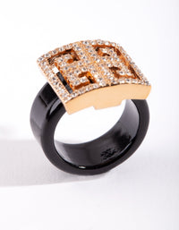 Black Coated Aztec Bling Square Ring - link has visual effect only