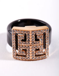 Black Coated Aztec Bling Square Ring - link has visual effect only