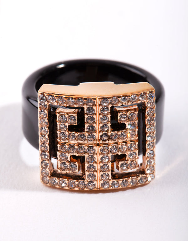 Black Coated Aztec Bling Square Ring