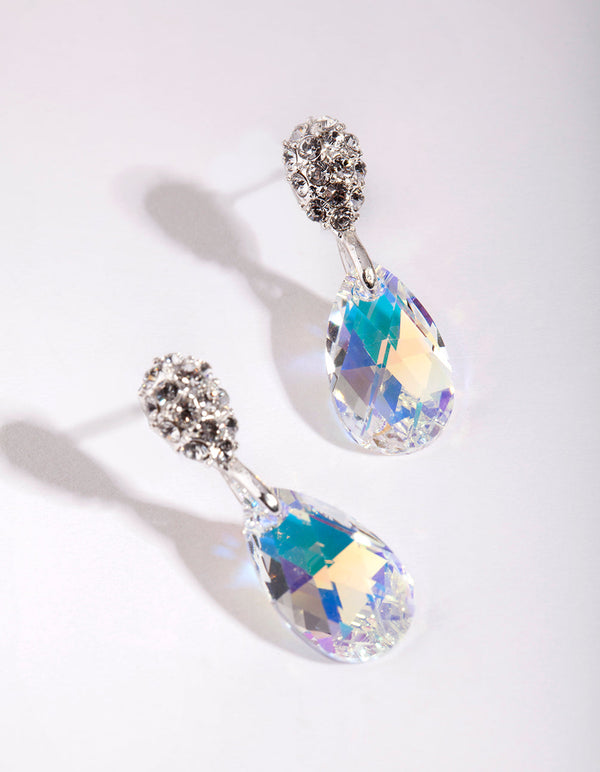 Silver Diamond Simulant Faceted Teardrop Earrings