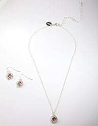 Silver Diamond Simulants Jewel Teardrop Stone Necklace & Earrings Set - link has visual effect only