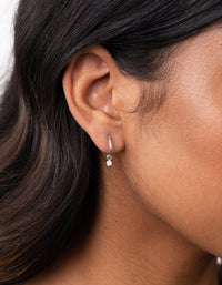 Sterling Silver Diamante Dangle Hoop Earrings - link has visual effect only