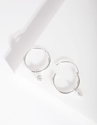 Sterling Silver Diamante Dangle Hoop Earrings - link has visual effect only