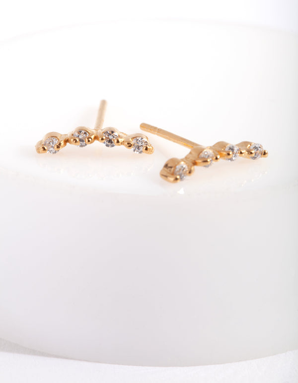 Gold Plated Sterling Silver 4 Diamante Crawler Earrings