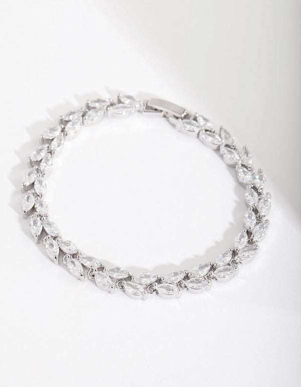 Rhodium Diamond Simulant Petal Row Tennis Bracelet