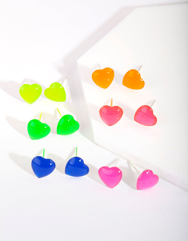 Kids Silver Rainbow Heart Stud Earring 6-Pack