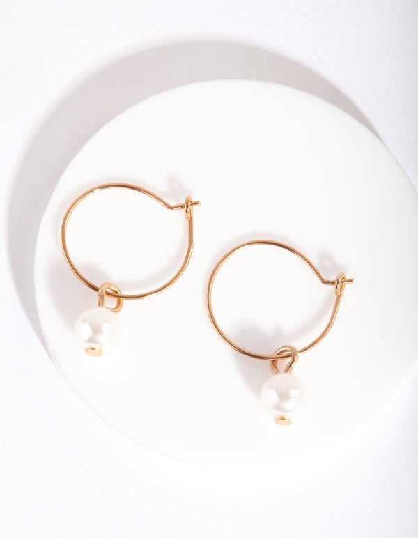 Gold 3mm Pearl Hoop Earrings