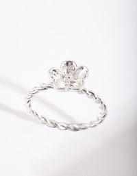 Silver Twist Band Flower Ring - link has visual effect only