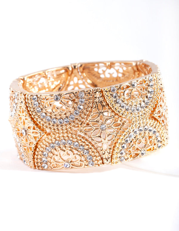 Gold Filigree Diamante Stretch Bracelet