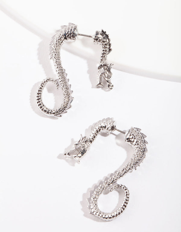 Silver Dragon Hoop Earrings