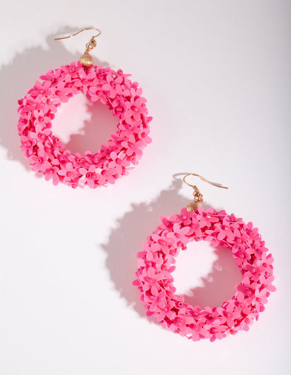 Pink Flower Wreath Drop Earrings