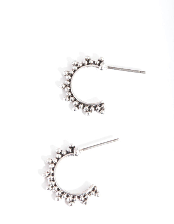 Antique Silver Mini Etched Hoop Earrings