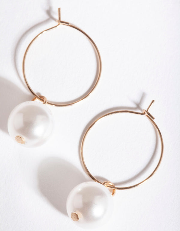 Gold Large Pearl Hoop Earrings