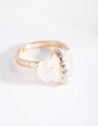Gold Raw Stone With Diamante Strap Ring - link has visual effect only