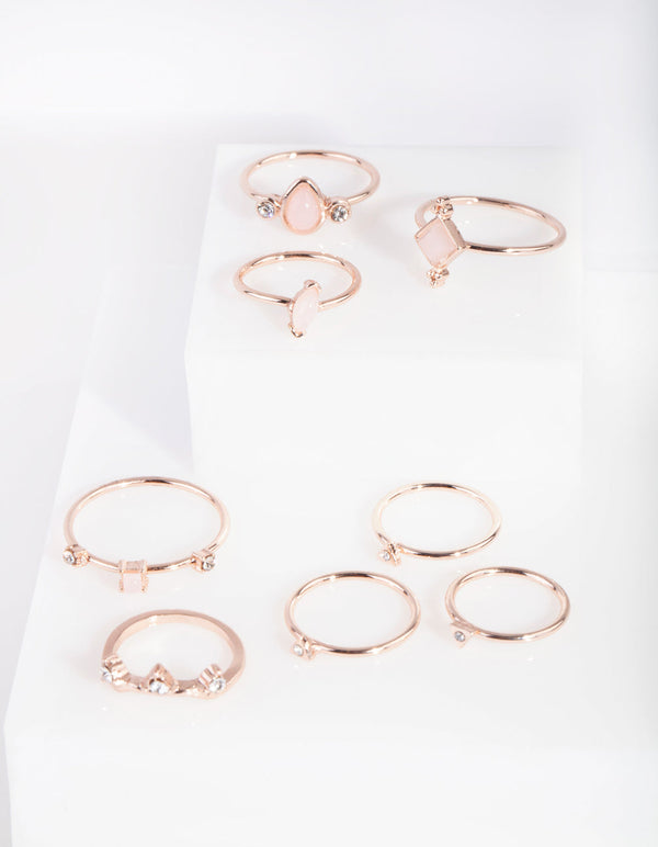 Rose Gold Fine Stone Ring 8-Pack