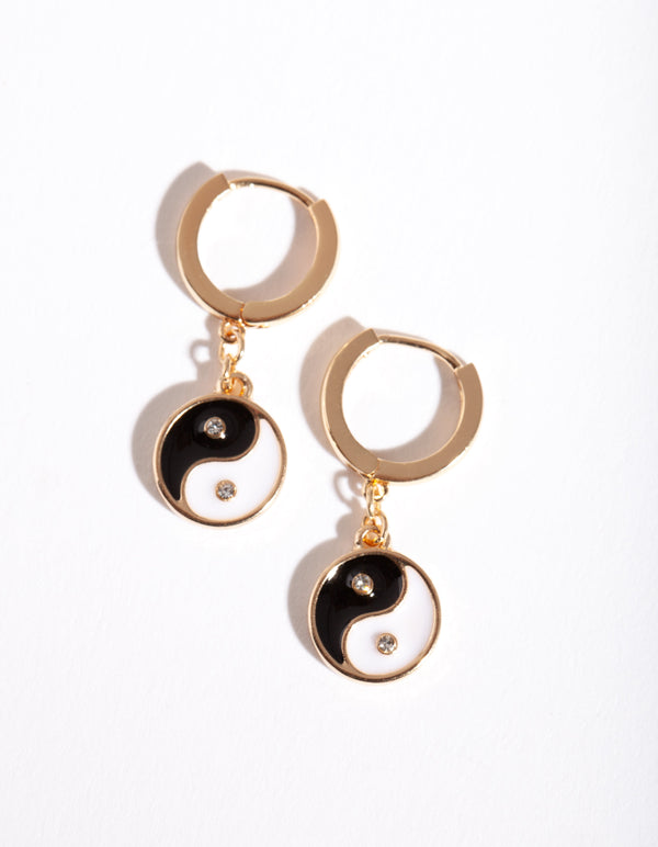 Gold Yin & Yang Huggie Earrings