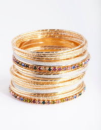 Gold Multi Stone Cupchain & Glitter Bangle 20-Pack - link has visual effect only